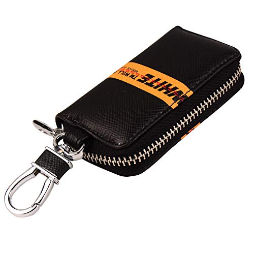 Leather Car Smart Key Chain Universal Key Holder Bag Black Zipper Case Cover Wallet Bag Shell Fob Ring (P Two)