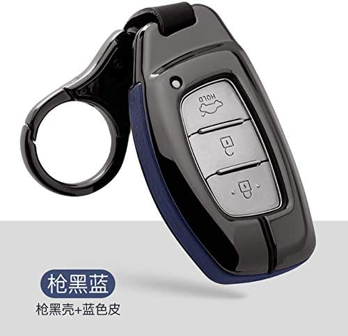 OIFMKC Car Key Cover Zinc alloy Genuine Leather car key case cover For Hyundai Verna Sonata Elantra Tucson Auto Creta I10 I20 Santa Fe2016 2017 2018,A,black blue