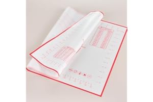 Silicone Pastry Mat with Measurements, Non-Stick Baking Mat with Circle Guides, Temperature Chart, Red