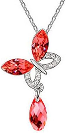 Yuntun 2016 New Design Austrian Crystal Butterfly Pendant Lady Necklace Water(Red)