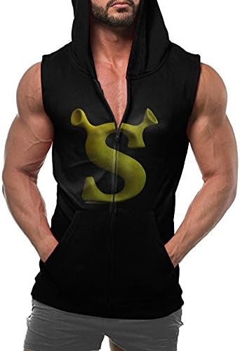 Classic Animated Film Shrek Logo Mens Sleeveless Hoodie Zip-up With Pocket
