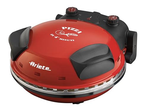 Ariete Pizzaofen 909, 4-Minuten-Pizza, Pizzaofen mit 5 Garstufen, Feuerfeste Platte zum Wiederaufwärmen, Holzbrettchen im Lieferumfang Enthalten, Max.