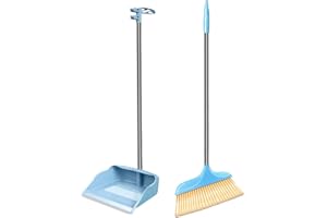 Indoor Broom and Dustpan Set,41" Height Broom with Stand Up Dustpan,Anti-Scratch Edge, 15°Angle Ergonomic Design,Seamless Rub
