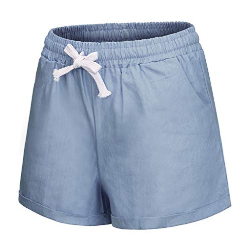 Women Short Pants, JOYFEEL â¤ï¸ Ladies Cotton Linen Casual Elastic Waist Pants Drawstring Solid Summer Walking Shorts