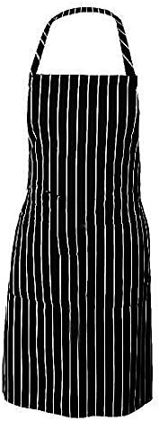 Bib Apron - DefenderX Adjustable Neck Strap Chalk Stripe with Pockets - 34-inch Length by 27-inch Width - Black/White ,For Household,Kitchen,Cleaning,Gardening