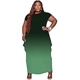 Tycorwd Women's Plus Size Casual Maxi Dresses Short Sleeve Loose Beach Dress Sundress with Pockets