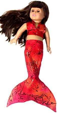 AquaTails Mermaid Tail Outfit for 18 Inch Doll like American Girl - Red Light & Shadow - Outfit only Doll Not Included