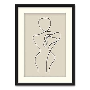 Black Framed Canvas Wall Art Line Drawing of Woman Home Artwork Decoration for Living Room, Bedroom - 23x31 inches