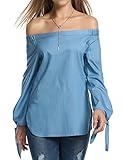 Zeagoo Women's Off The Shoulder Knotted Long Sleeve Loose Blouse Tops