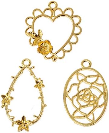LIYUDL 3Pcs Open Back Bezel Pendant, Zinc Alloy​ Blank Frame Hollow Pendants for UV Resin Crafts DIY Jewelry Making,Golden