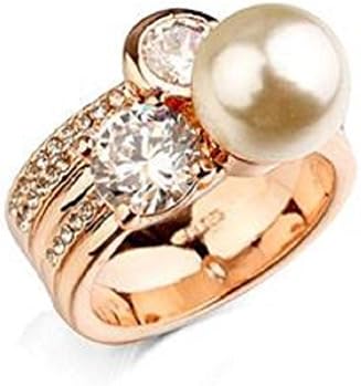 JNA COLLECTION 18K Gold plated Simulated Pearl Cubic Zirconia CZ Engagement Promise Wedding Ring for Women Ladies Brides Mom Girlfriend Fiancée Sze 6, 7, 8, 9 (gold-plated-base, 6)