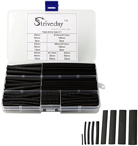 Strivedayโข 140pcs 2:1 Heat Shrink tubing Black Color 9 Sizes Tubing Wrap Sleeve Set Combo Assorted Heat Shrink Tube Kit for DIY