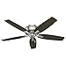 Hunter Fan Company, 53315, 52 inch Newsome Brushed Nickel Low Profile Ceiling Fan with LED Light Kit and Pull Chain, BLACK,WHITE