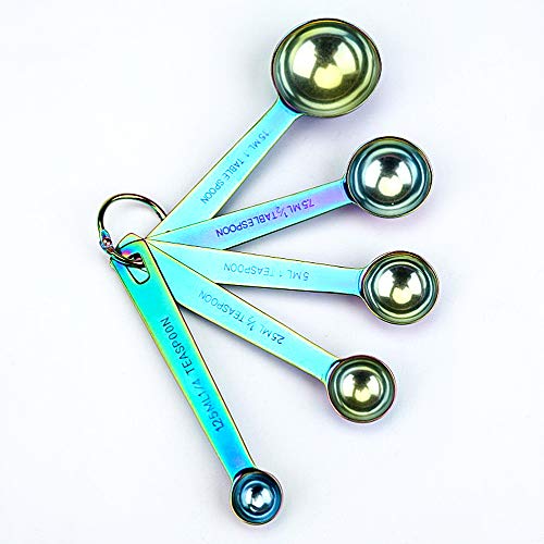 9 Piece Rainbow Iridescent Stainless Steel Measuring Cups Spoons, Oil