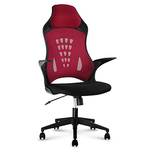 LANGRIA Modern High-Back Mesh Executive Office Gaming Chair, Ergonomic Design, Adjustable Height, Cotton Padded Seat, Synchro Tilt Mechanism, 360 Degree Swivel, Max 265lbs, Red