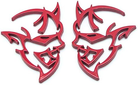 Piatek 2X Metal Demon Challenger Charger Car Side Fender Rear Trunk Emblem Badge Sticker Decals For JEEP Dodge Decoration (Red)