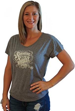 Tough Little Lady Women's Shirt Country Graphic Tee Sunshine and Whiskey Short Sleeve ;Dolman T Grey/WH XL