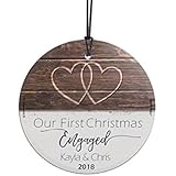 First Christmas Engaged Personalized StarFire Prints Glass Ornament - Home and Christmas Tree Decoration