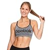 Reebok Women’s Wireless Racerback Sports Bra – Medium Impact Seamless Workout Bralette – Relay Graphic Charcoal Heather Grey, Large