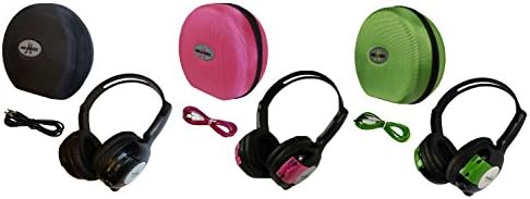 3 Pack Kid Sized Wireless Infrared Universal Car DVD IR Automotive Colored Adjustable 2 Channel Headphones With Case and 3.5mm Auxiliary Cord
