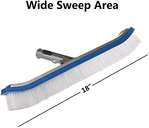 SANDEGOO Swimming Pool Brush, 8 FT Extension 18.5"Polished Aluminum Rear Pool Cleaning Brush Head Designed to Clean Wall Tiles and Floors Nylon Bristle Algae Pool Brush (8 FT)