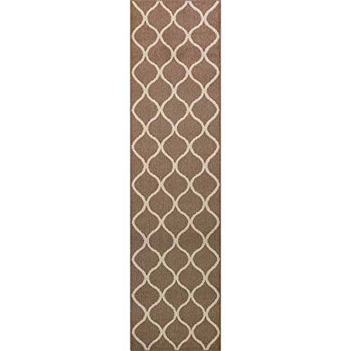 Maples Rugs Runner Rug - Rebecca 2'6 x 10' Non Skid Hallway Carpet Entry Rugs Runners [Made in USA] for Kitchen and Entryway, Café Brown/White