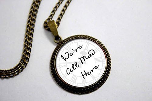 Pretty Lee 2015 Fashion We'Re All Mad Here Clock Illustration Alice In Wonderland Necklace Glass Cabochon Christmas gift
