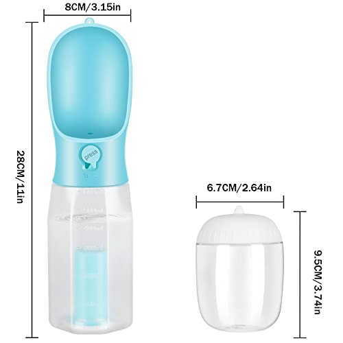Zivacate Dog Water Bottle, 600 ml Travel Bottle for Dogs, Multifunctional Outdoor Water Dispenser for Dogs and Cats with 100 g Food Container and Poop Bag