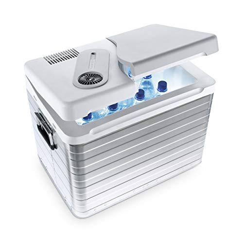 Q40 AC/DC elektrische Kühlbox 39L – 12V und 230V – Tragbare Alu-Kühlbox für Auto, LKW, Wohnmobil, Boot und Camping – Robustes Aluminium-Gehäuse – Kühlt bis 18 °C unter Umgebungstemperatur