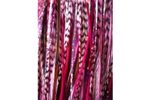 SEXY SPARKLES Feather Hair Extension – Pink Feathers With 2 Glitter Strands, All Bonded Together at the Tip, Ranging From 7 to 11 Inches in Length, With a Total of 5 Feathers