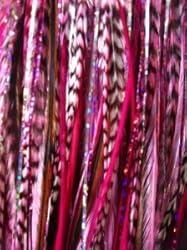 Pink Feather Hair Extensions with 2 Glitter Strands