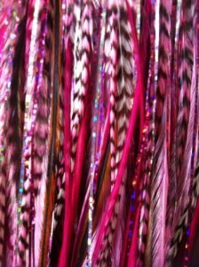 Pink Feather Hair Extensions with 2 Glitter Strands