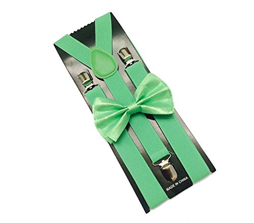 Neon Green Mens Bowtie Set Youth Bow Tie and Suspenders for Men Clip Suspenders