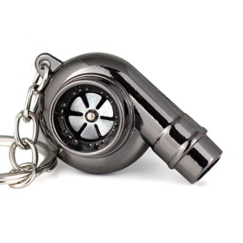 Ispeedytech Spinning Turbo Keychain,Make Whistle Sound,Auto Part Model Metal Keychain/Key Ring/Holder (Bright Black)