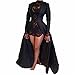 Women Black Long Cloak Cape Chiffon Lace Floral Short Dress 2Pcs Outfit Cocktail