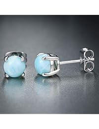 GEMSME - Pendientes de tuerca de plata de ley 925, diseño de larimar, chapados en oro blanco de 18 K