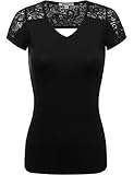 THENEWNEW Womens Short Sleeve V-Neck T-Shirt With Lace Detail (S-3XL)