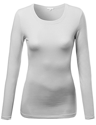 Emmalise Women's Basic Athletic Fit Tshirt Long Sleeves Round Crew Neck Tee (1Pk White, Small)