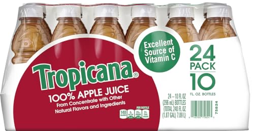 TROPICANA 100% APPLE JUICE, SINGLE SERVE, 10 FL OZ BOTTLES (PACK OF 24) – REAL FRUIT JUICE, VITAMIN C RICH, NO ADDED SUGARS, NO ARTIFICIAL FLAVORS