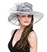 Saferin Lady Church Dress Hat Chic Organza Wedding Wide Brim Hat Grey with Bowknot