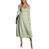 Winaiwi Women's Long Sleeve Wedding Dress for Bride 2025 Pearls Square Neck Satin Midi Bridal Gowns