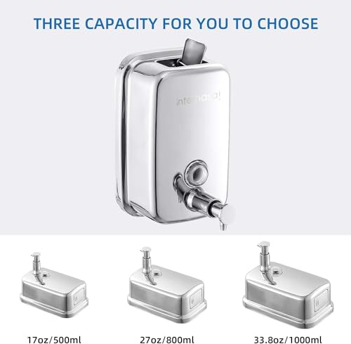 interhasa! Manual Soap Dispenser, Commercial Stainless Steel Wall Mounted Hand Soap Dispenser for Bathroom Kitchen 500ml/17oz, Sliver