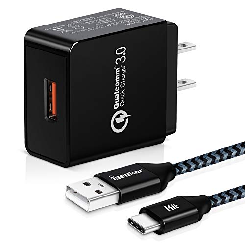 Quick Charge 3.0 Wall Charger, iSeekerkit USB Wall Charger Portable Travel Adapter Qualcomm QC 3.0 Fast Block with 6ft USB C Charger Cable Compatible for Samsung Galaxy S9/S8 Plus/HTC 10/Moto