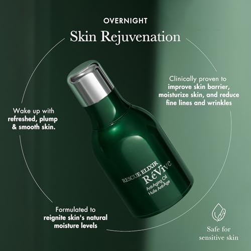 RéVive Anti Aging Face Oil - Rescue Elixir Overnight Face Oil Moisturizer - Helps Improve Skin Barrier & Reduces Fine Lines - Plumps & Smooths Skin with Murumuru Butter & Bio-Renewal Peptides (30 ml)