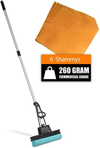 PVA Professional Double Roller Ultra Foam Rubber Mop Cleaning Kit (PVA Mop - 6x Commercial Shammys)