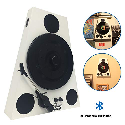 Easygoproducts Vertical Bluetooth Turntable – 3 Speed Record Player – Auto Stop Feature – Amplified Triple Built-in Stereo Speakers – Headphone Jack Input and RCA Outputs – White