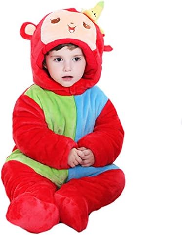 Infant Coats Winter thickening jeans 0-1-2 years old male and female baby pack feet cotton winter clothes out creep (80 cm, Red rainbow monkey thick H2275)