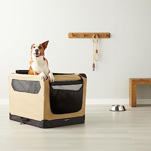 Amazon Basics Folding Soft Crate for Cat, Dog, Rabbit, 36 Inch, Tan
