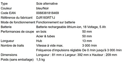 Makita DJR183RT1J Reciprosäge 18 V / 5,0 Ah, 1 Akku und Ladegerät im MAKPAC, Schwarz, Blau – Bild 7