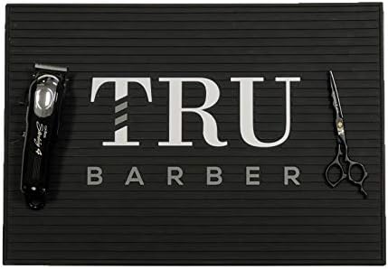 Tru Barber Mat 19" x 13" Flexible PVC Station Mat, Professional Mat, Salon and Barbershop work Station pads, Beauty salon tools hairstylist, Counter mat for clippers, Anti slip (Black/White)